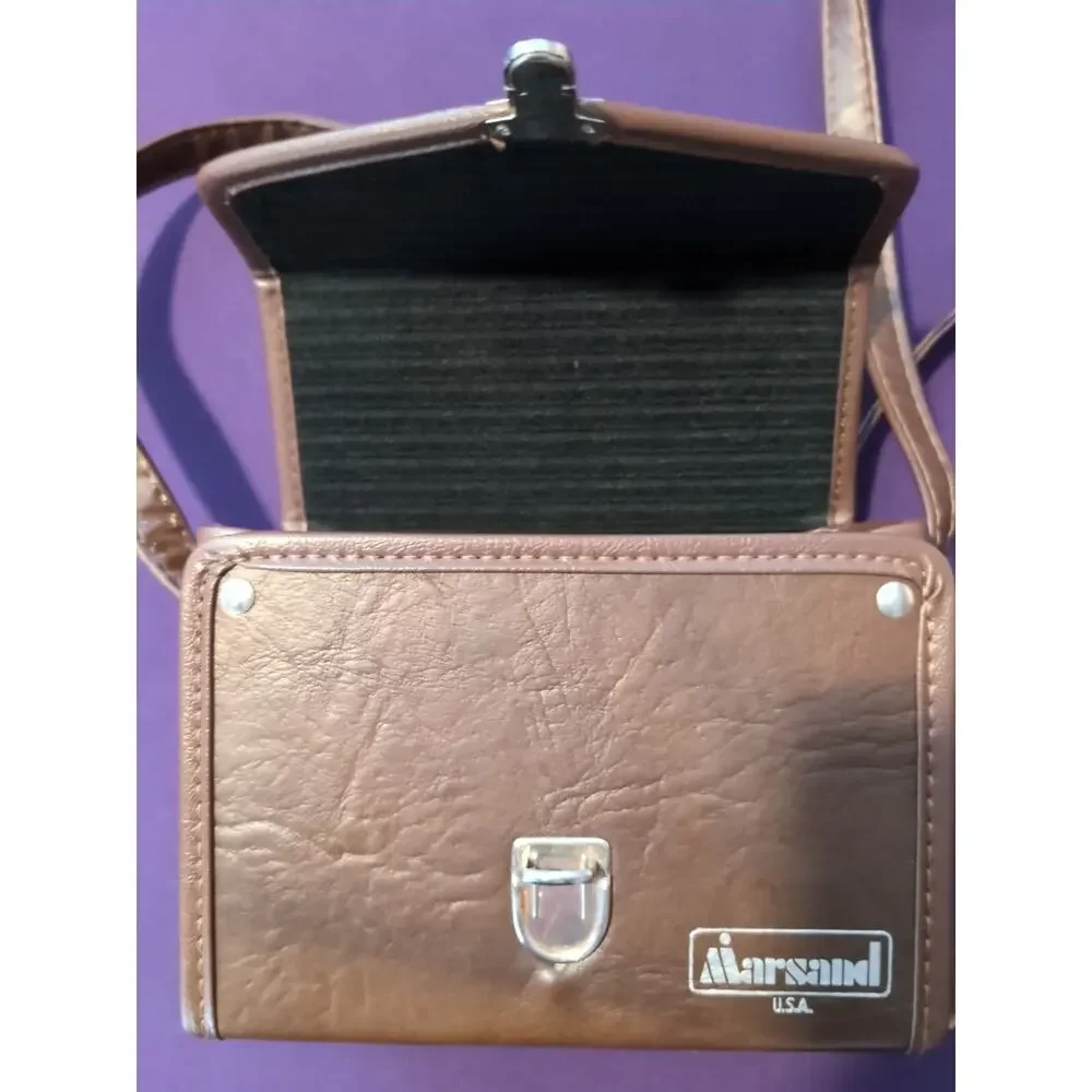 VINTAGE MARSAND CAMERA BAG BROWN W/Strap Hard Shell Black Lined Interior 7x5x3
